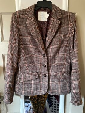 H&M Women's Brown Plaid Blazer Jacket